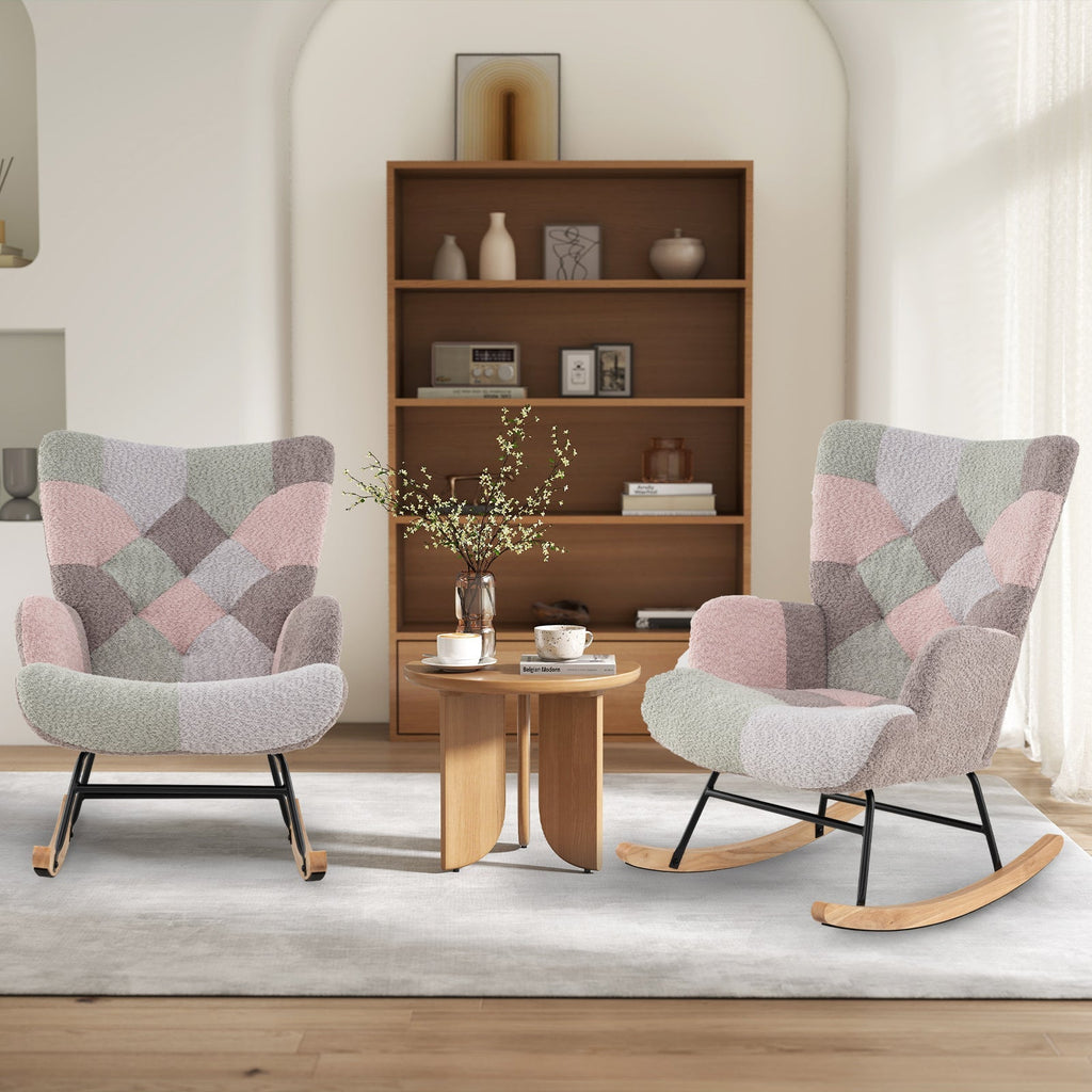 Boucle Rocking Chair with Ergonomic Armrests and High Backrest