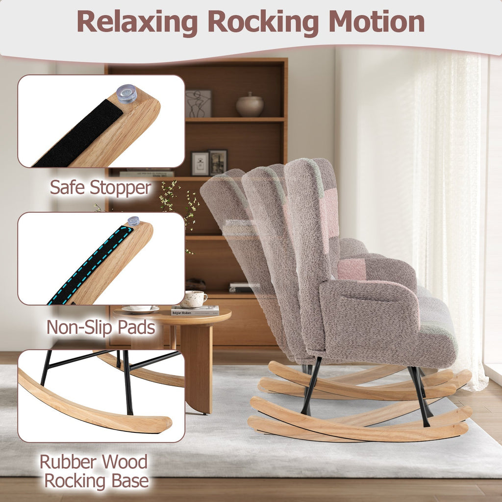 Boucle Rocking Chair with Ergonomic Armrests and High Backrest
