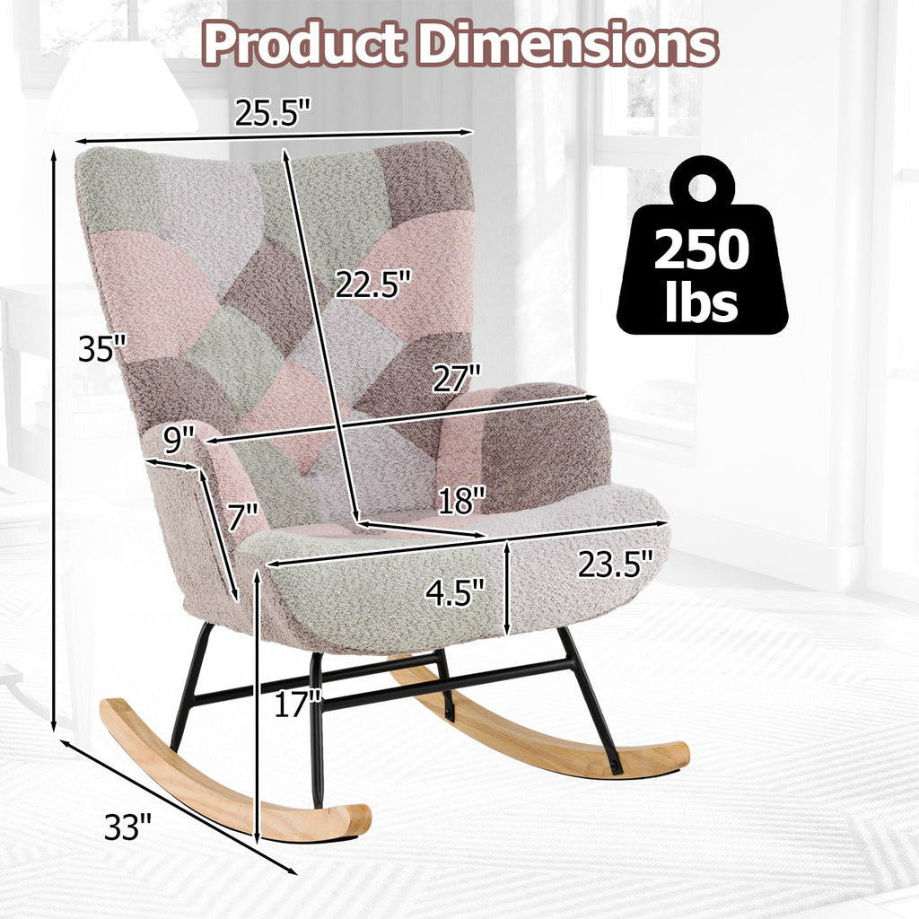 Boucle Rocking Chair with Ergonomic Armrests and High Backrest