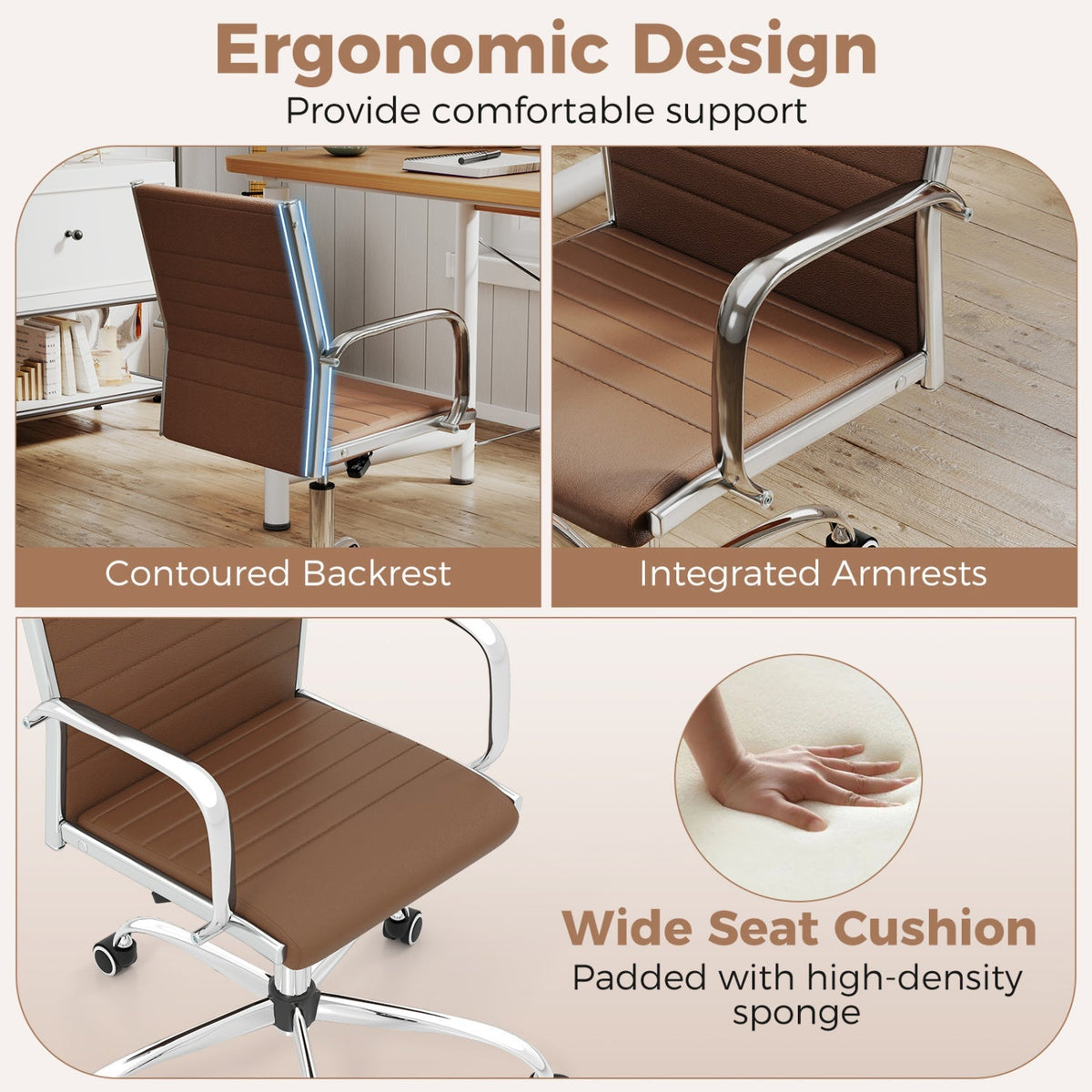 Height-Adjustable Office Chair with Rocking Backrest