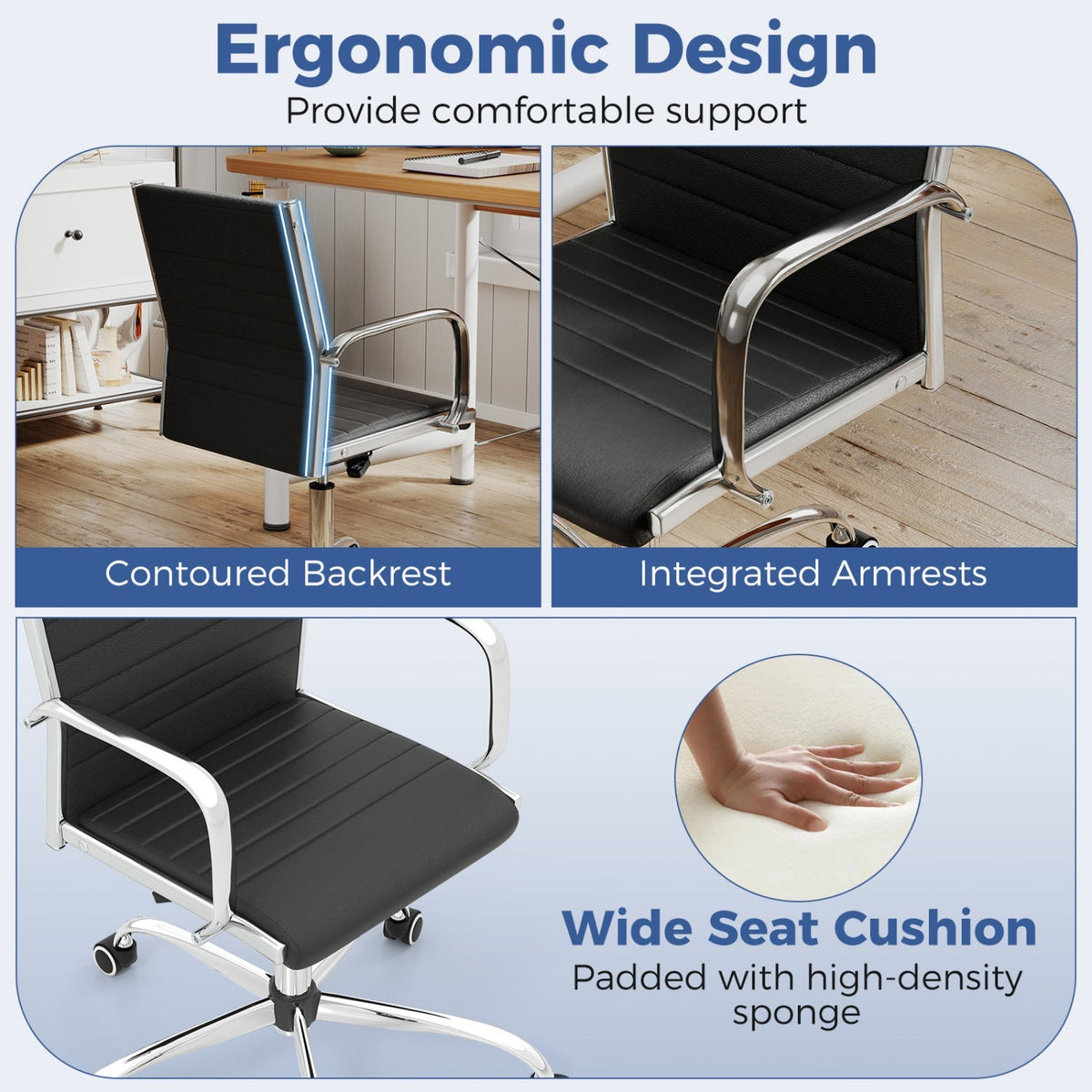 Height-Adjustable Office Chair with Rocking Backrest