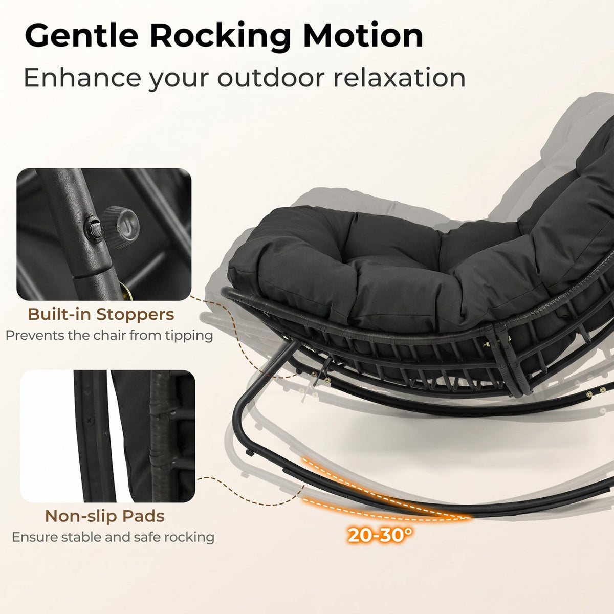 Papasan Rocking Chair with Thick Cushion - Outdoor Wicker