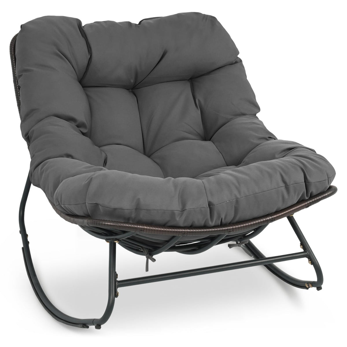Papasan Rocking Chair with Thick Cushion - Outdoor Wicker