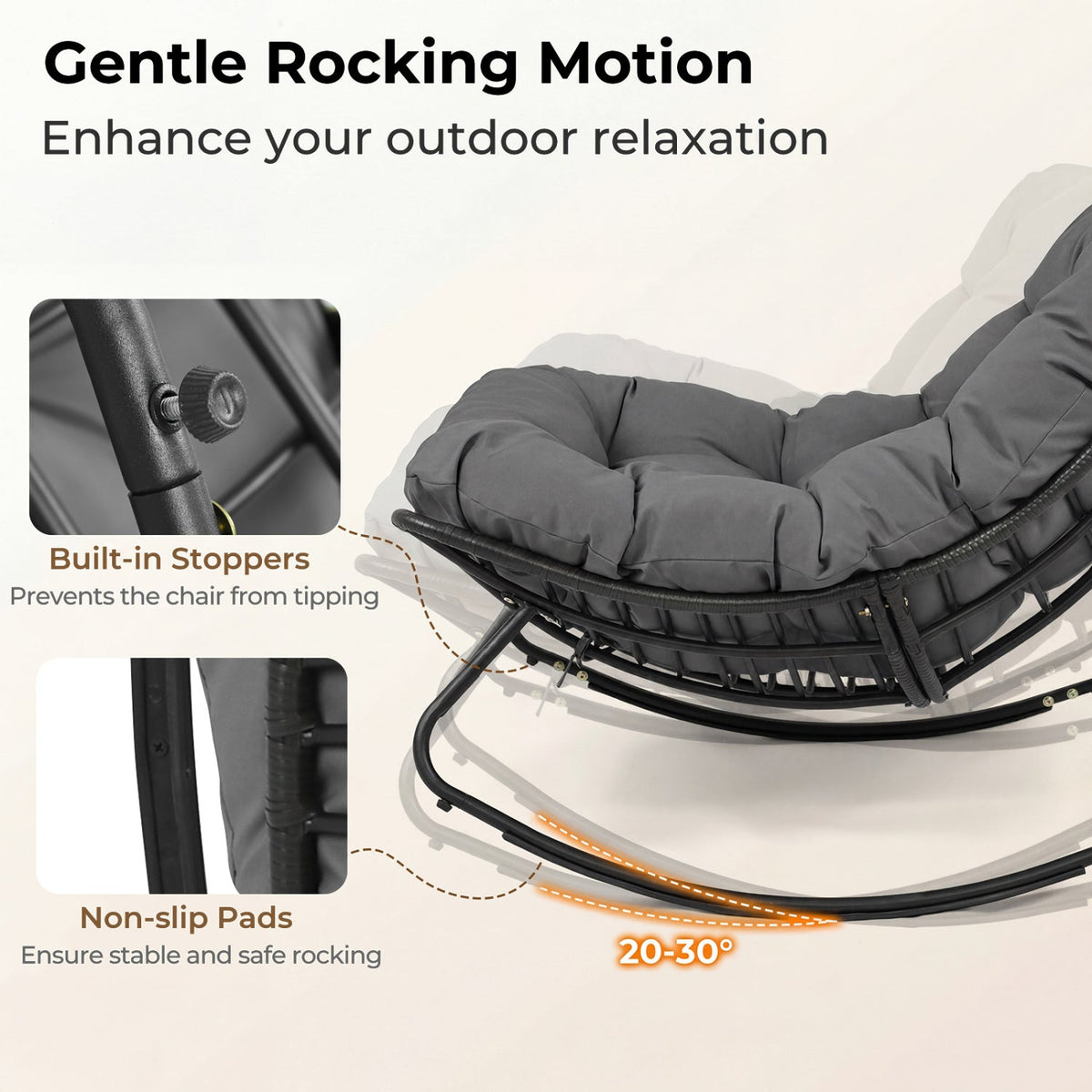 Papasan Rocking Chair with Thick Cushion - Outdoor Wicker