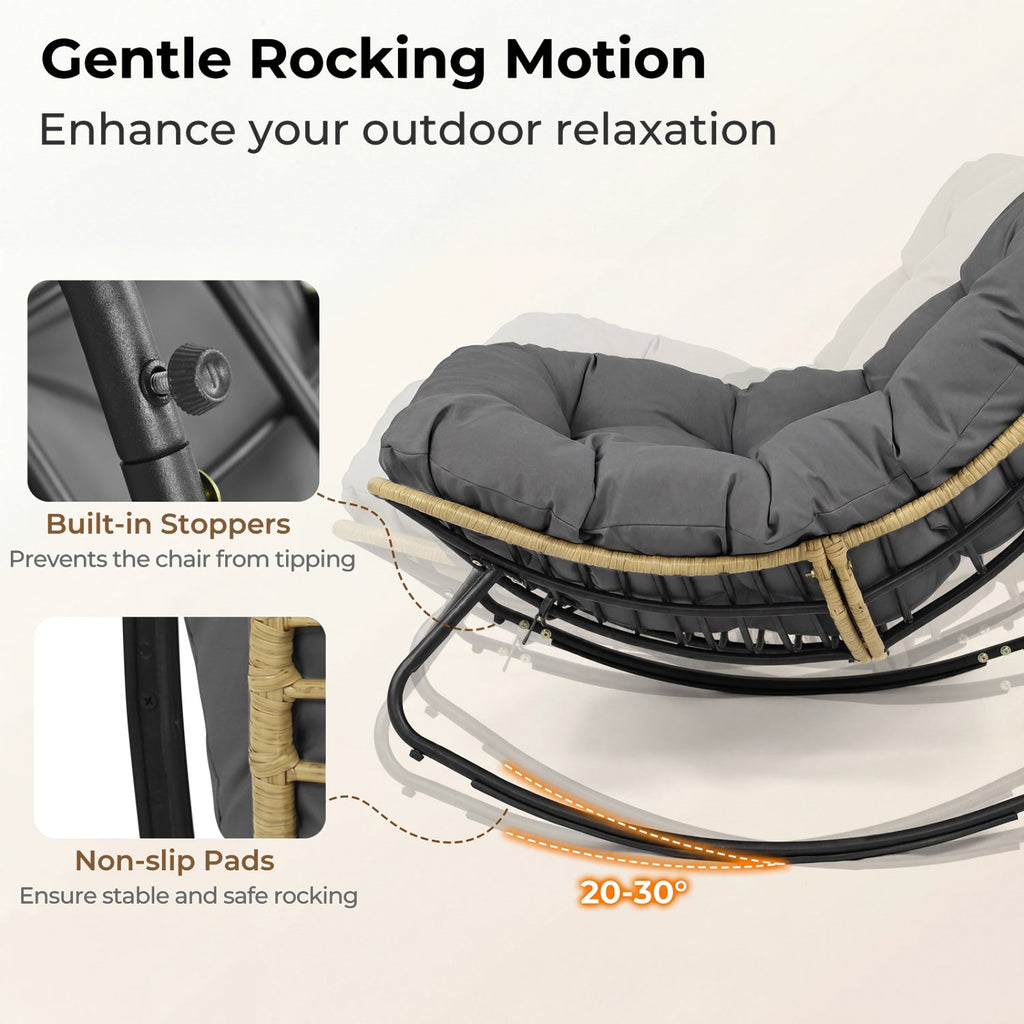 Papasan Rocking Chair with Cushioned Seat for Patio - Gray