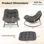 Papasan Rocking Chair with Cushioned Seat for Patio - Gray