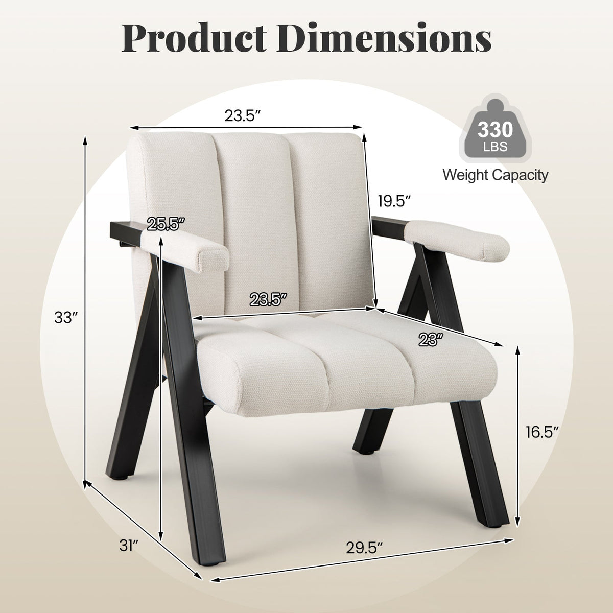 Oversized Accent Chair with Metal Frame and Armrests