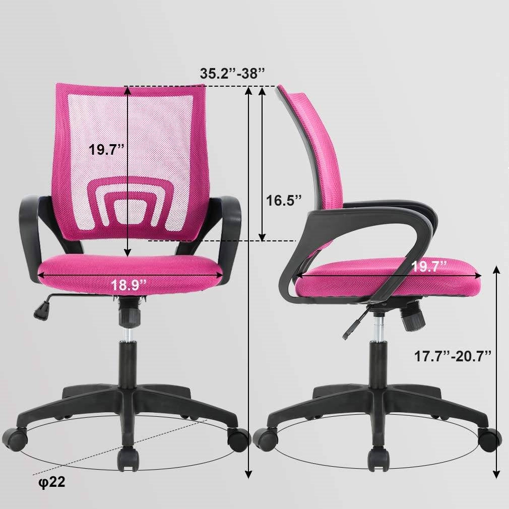 Pink Mid-Back Mesh Office Chair with Armrest