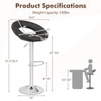 Height Adjustable Bar Stools Set of 2 with Hollow Back and Footrest-Black