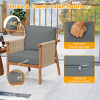 Patio Acacia Wood Chair with Woven Rope Armrests and Seat Back Cushions for Backyard