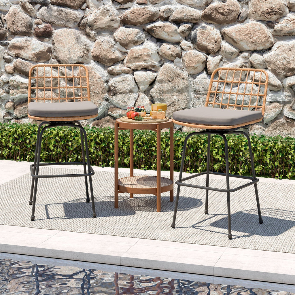 2-Piece Patio Swivel Bar Stools with Cushions