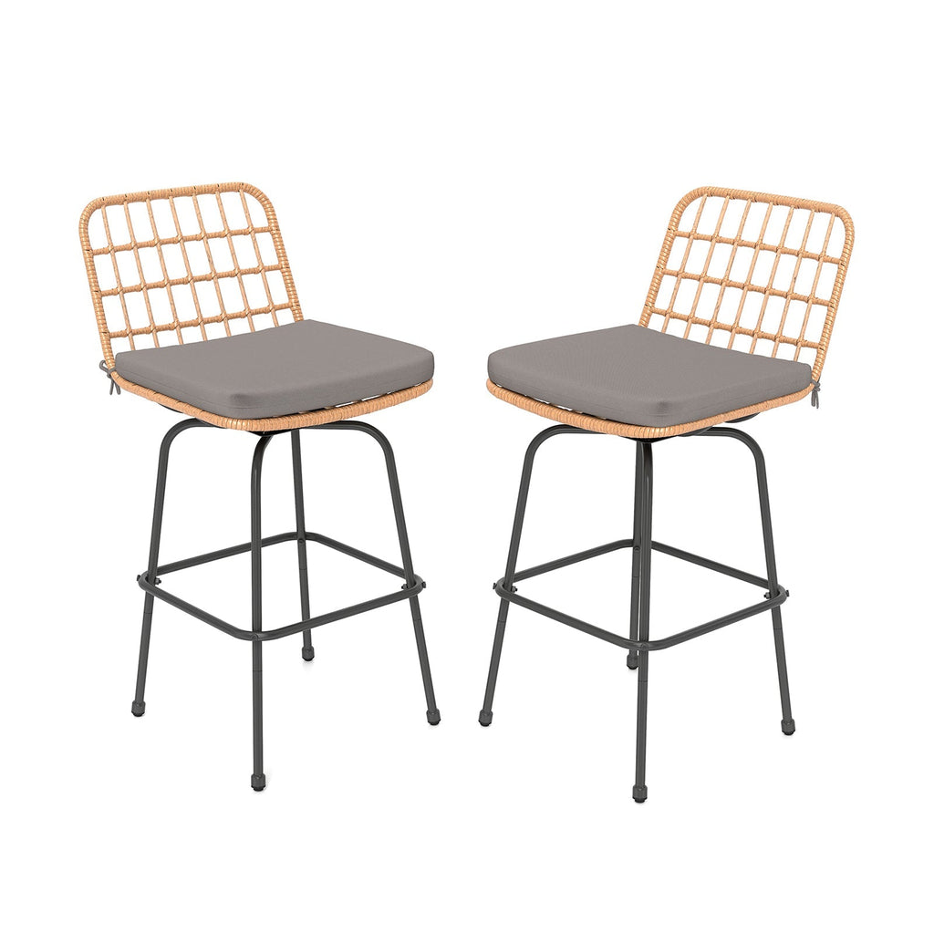 2-Piece Patio Swivel Bar Stools with Cushions
