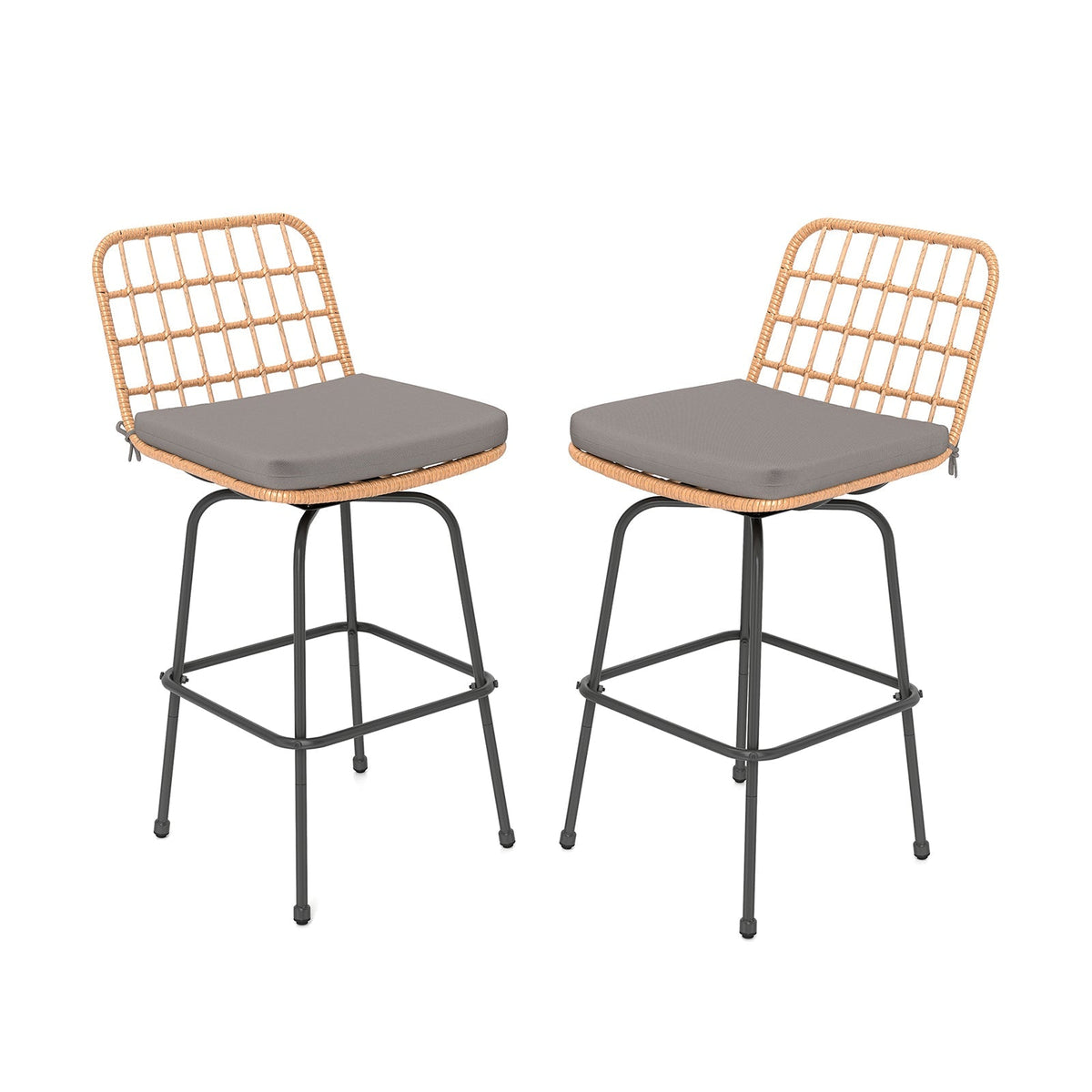 2-Piece Patio Swivel Bar Stools with Cushions