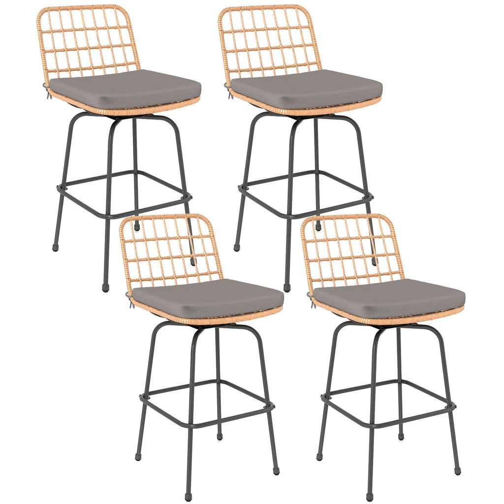 2-Piece Patio Swivel Bar Stools with Cushions