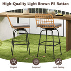 2-Piece Patio Swivel Bar Stools with Cushions