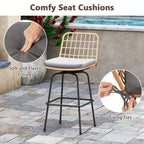 2-Piece Patio Swivel Bar Stools with Cushions