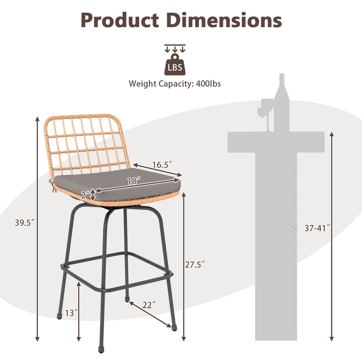 2-Piece Patio Swivel Bar Stools with Cushions