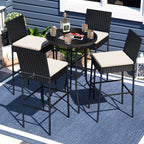 4-Piece Patio Wicker Bar Stools with Cushions and Footrests