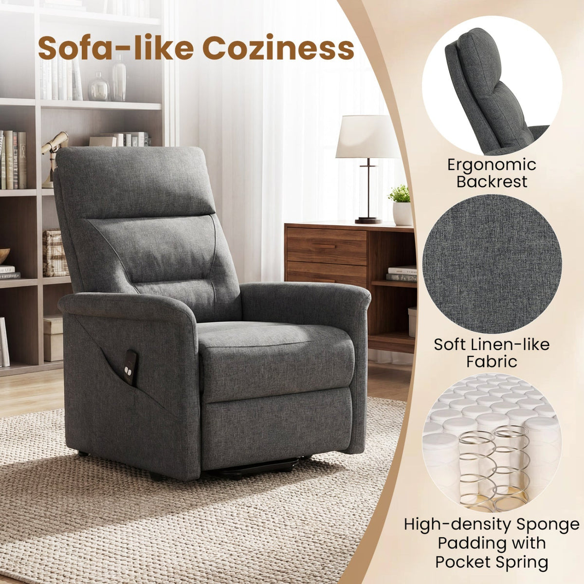 Power Lift Recliner Chair for Elderly with Remote Control and Side Storage Pocket