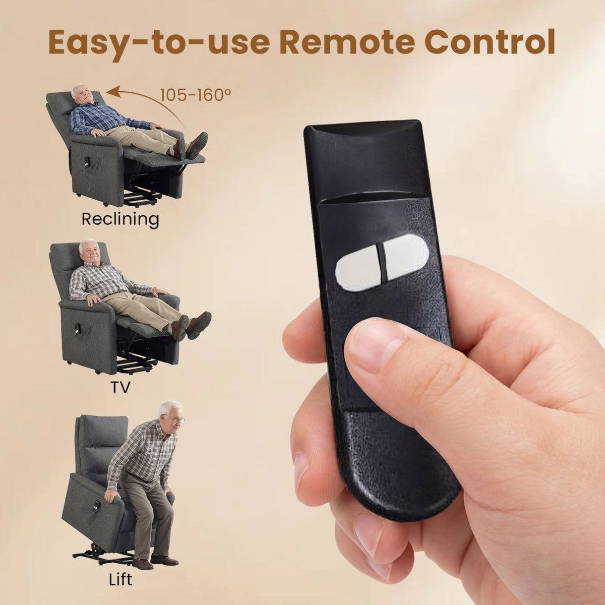 Power Lift Recliner Chair for Elderly with Remote Control and Side Storage Pocket