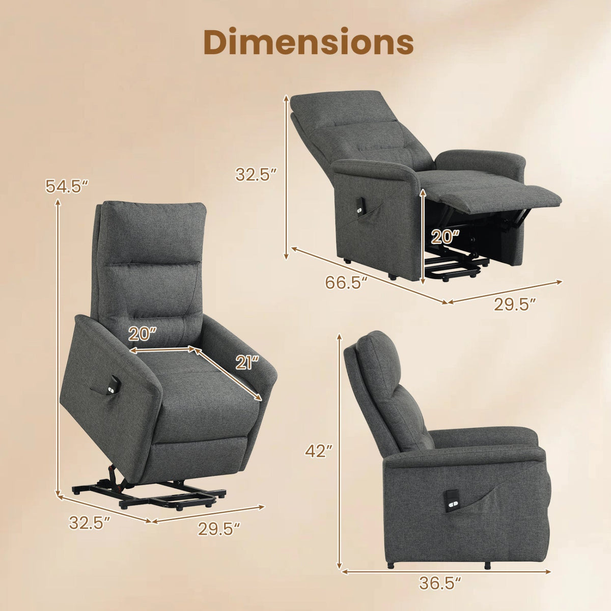 Power Lift Recliner Chair for Elderly with Remote Control and Side Storage Pocket