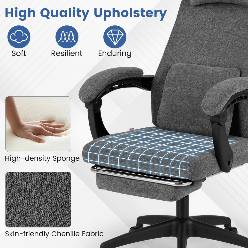 Reclining Office Chair Chenille Fabric Upholstered Computer Desk Chair-Gray