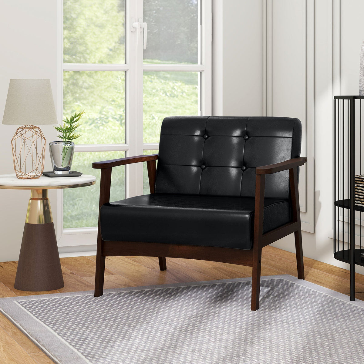 Rubber Wood Frame Accent Chair with Armrest for Living Room