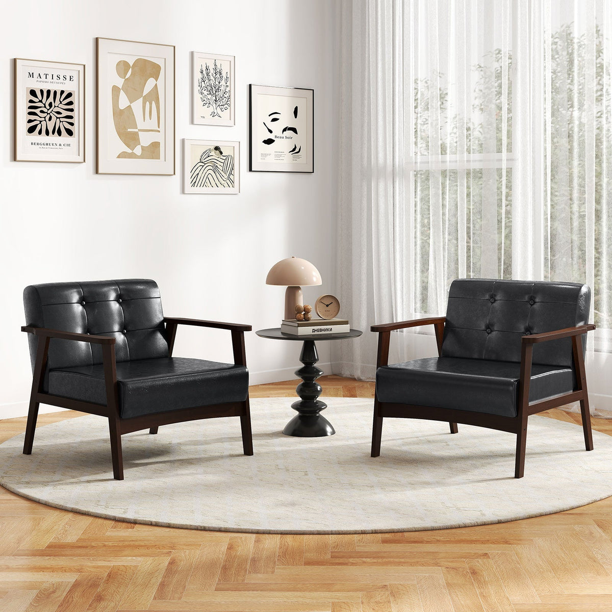 Rubber Wood Frame Accent Chair with Armrest for Living Room
