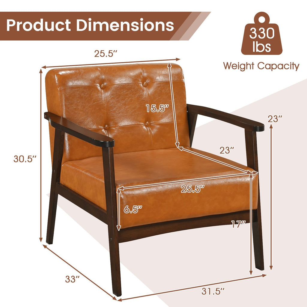 Rubber Wood Frame Accent Chair with Armrest for Living Room