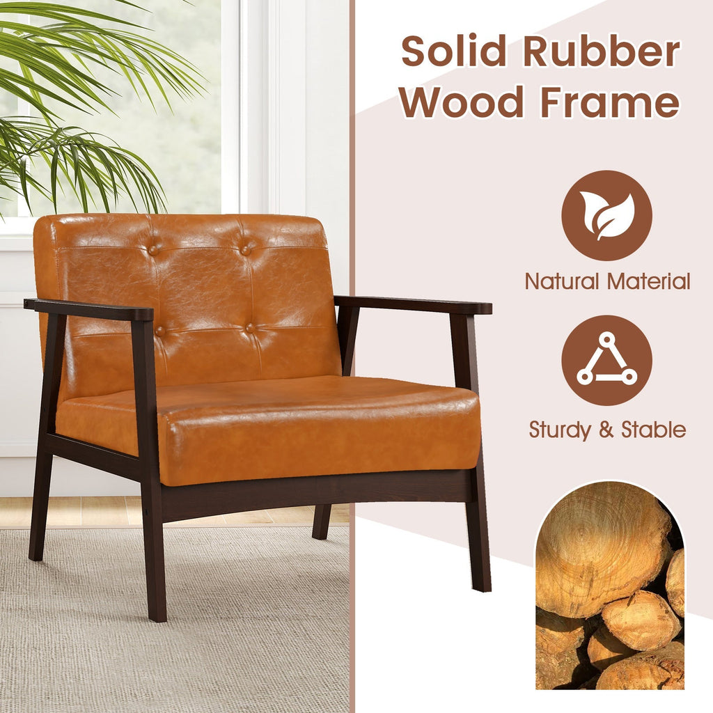 Rubber Wood Frame Accent Chair with Armrest for Living Room