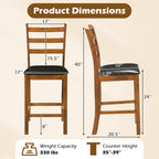 Rubber Wood Ladder Back Bar Stools Set of 2 24inch Counter Height Kitchen Island High Chairs