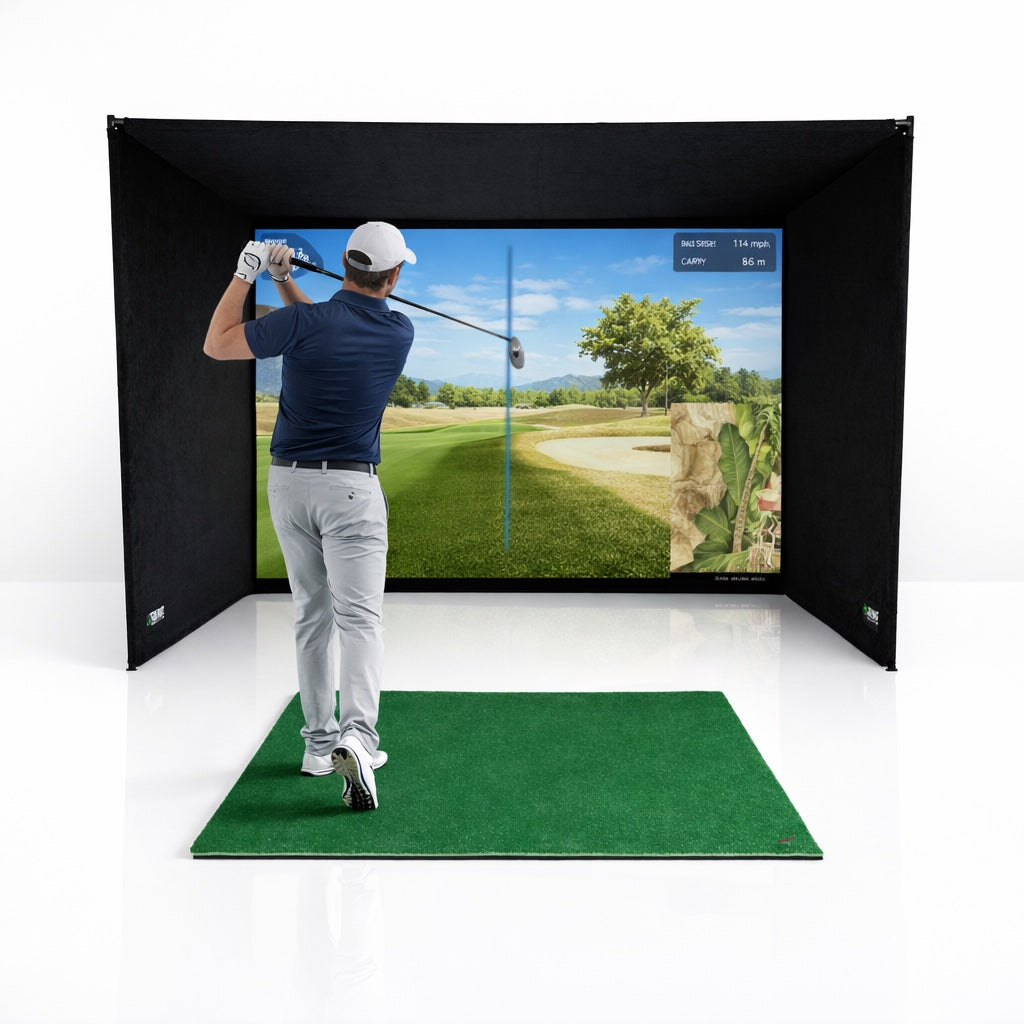 SimBox Golf Simulator Enclosure with Pro Impact Screen, Frame & Free Side Barriers