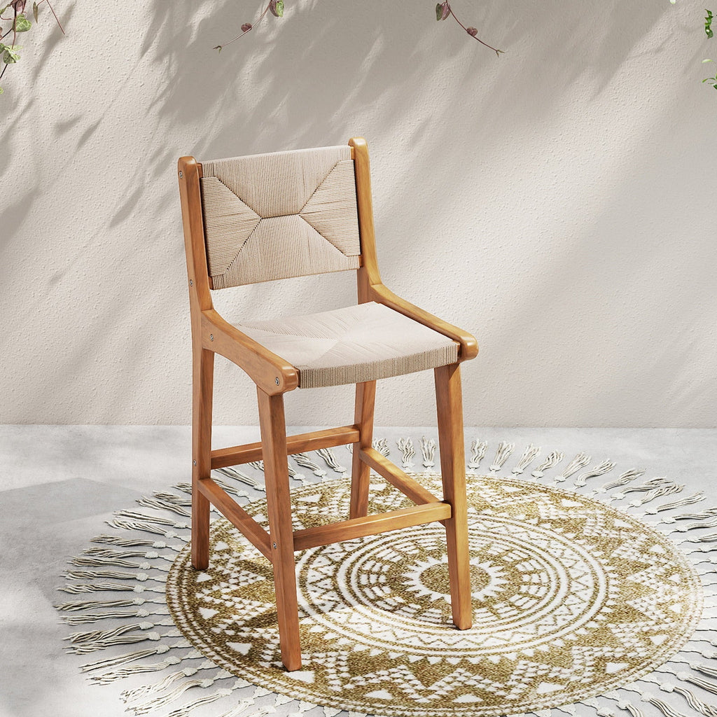 Outdoor Counter-Height Bar Stool with Woven Paper Rope Seat