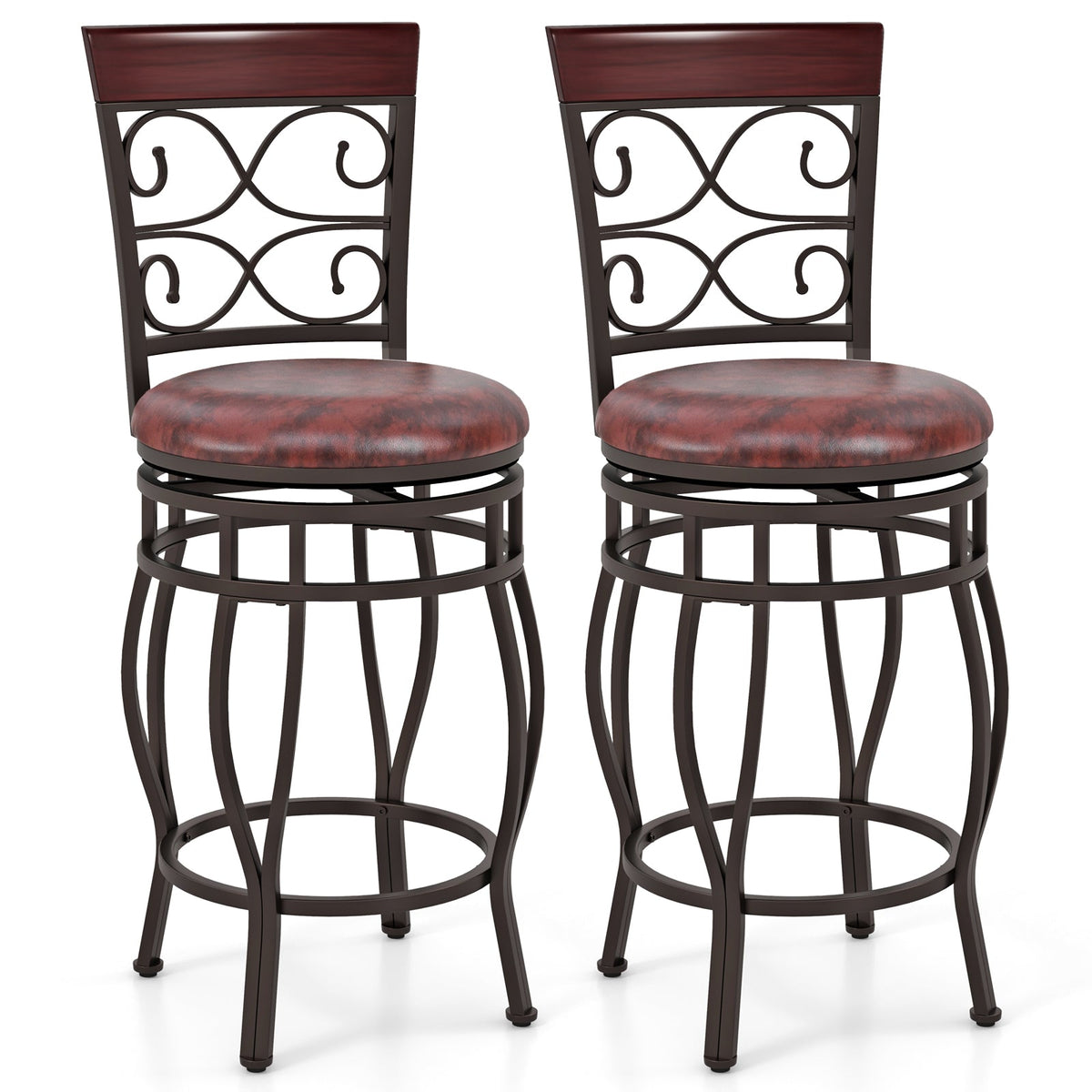 Set of 2 26 Inch Bar Stool with Backrest and Footrest