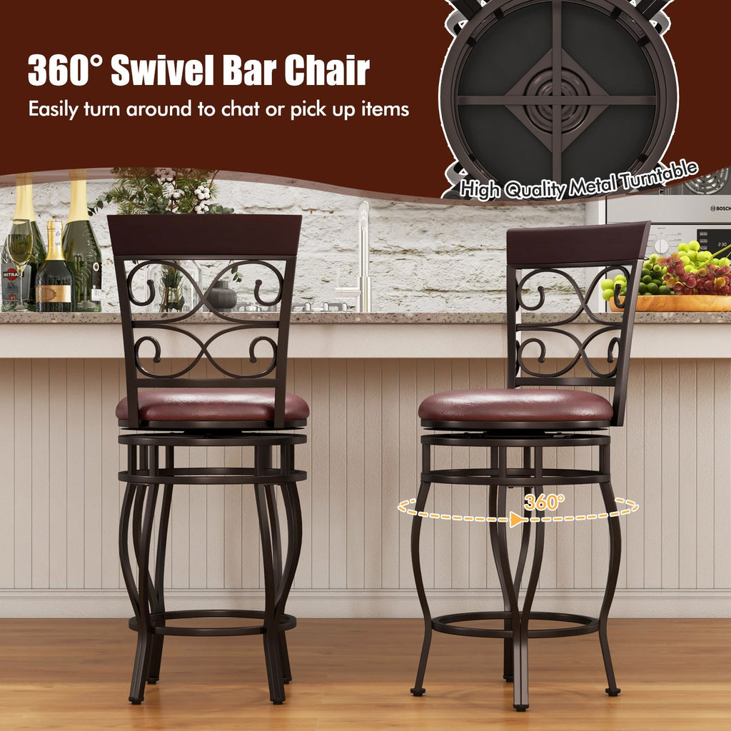 Set of 2 26 Inch Bar Stool with Backrest and Footrest