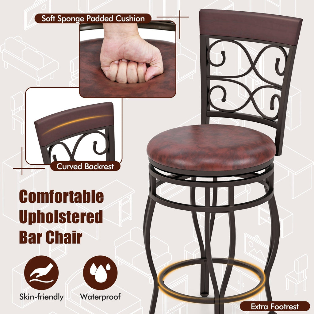 Set of 2 26 Inch Bar Stool with Backrest and Footrest