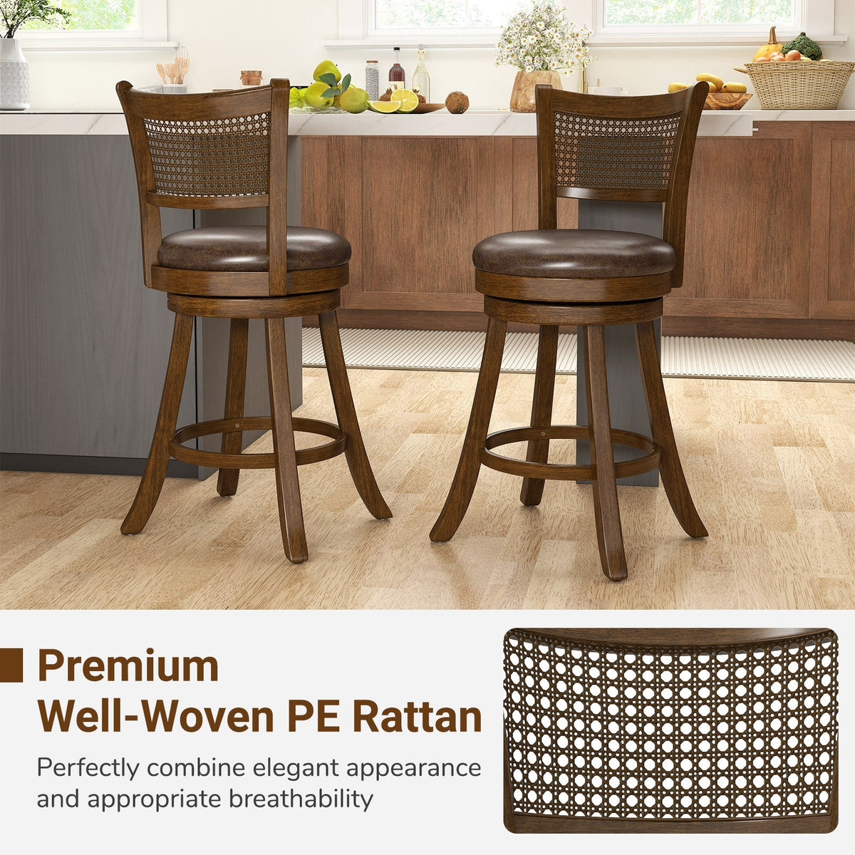 25" Swivel Bar Stools with Leathaire Upholstery - Set of 2