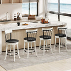 Set of 2 Bar Stools Swivel Bar Chairs with Footrest Rubber Wood Frame and Tufted Rivets