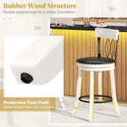 Set of 2 Bar Stools Swivel Bar Chairs with Footrest Rubber Wood Frame and Tufted Rivets