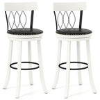 Set of 2 Bar Stools Swivel Bar Chairs with Footrest Rubber Wood Frame and Tufted Rivets