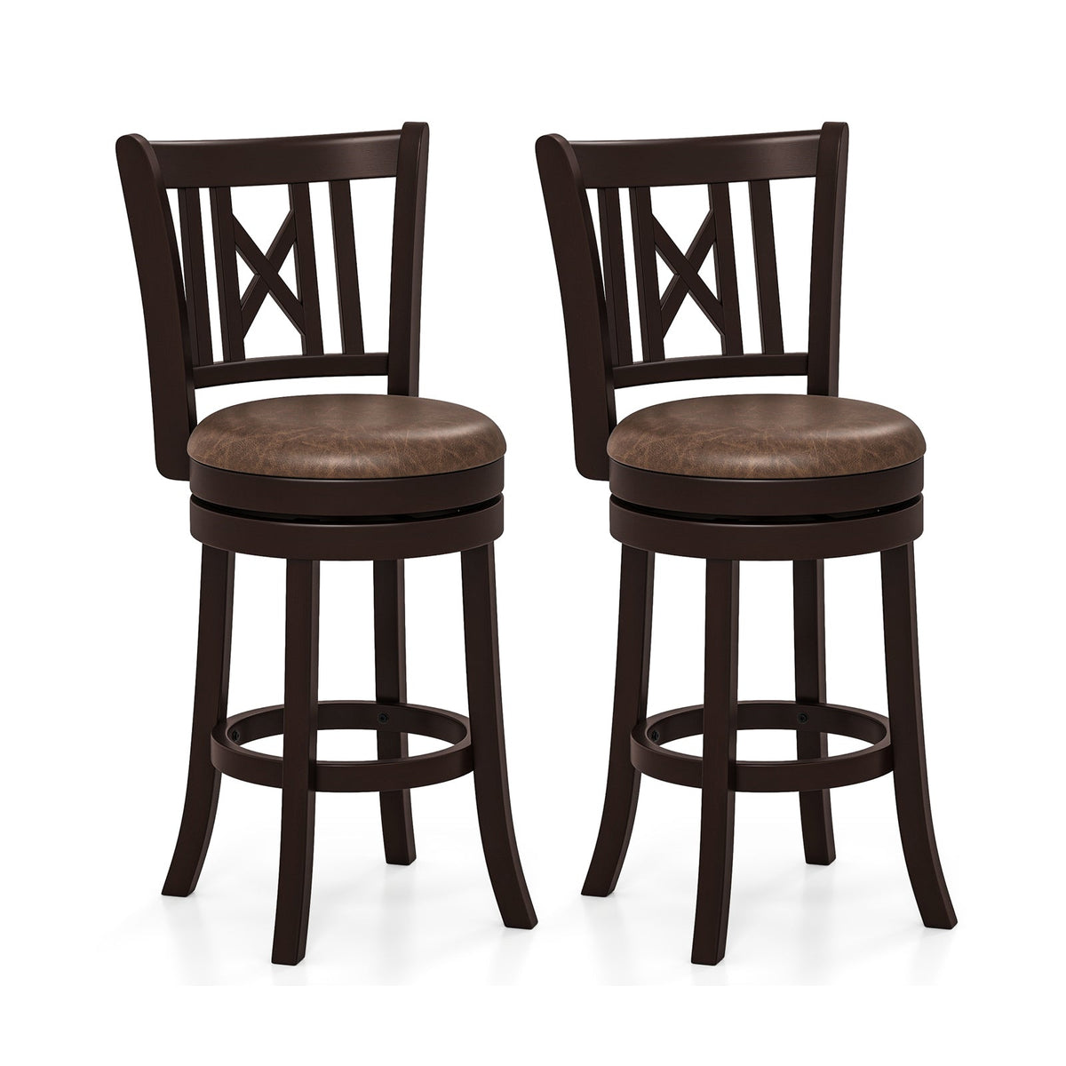 Swivel Bar Stools with Footrest and Hollowed Backrest - Set of 2