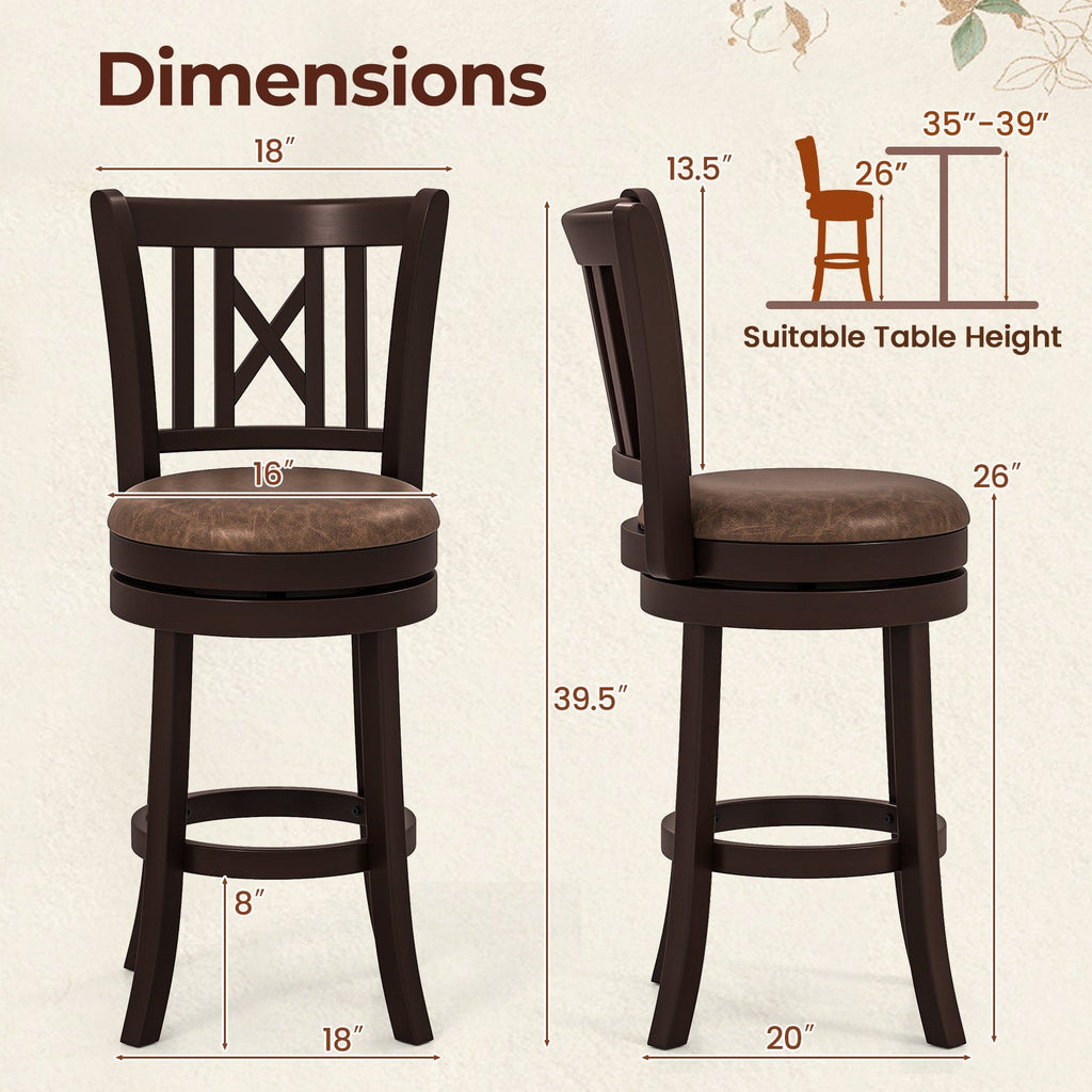 Swivel Bar Stools with Footrest and Hollowed Backrest - Set of 2