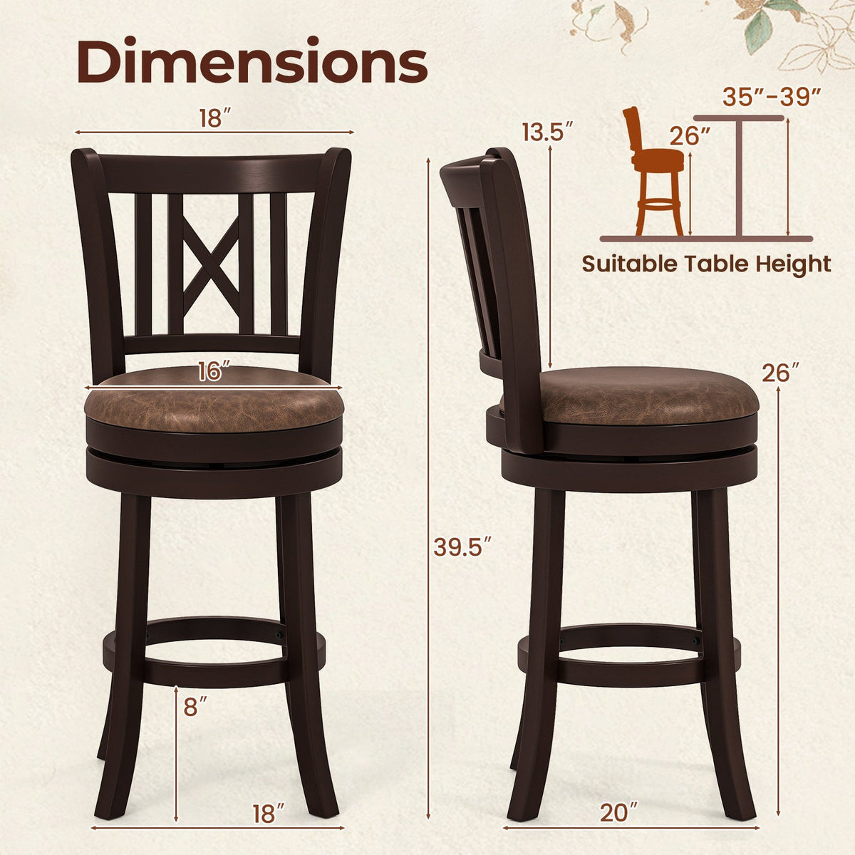 Swivel Bar Stools with Footrest and Hollowed Backrest - Set of 2