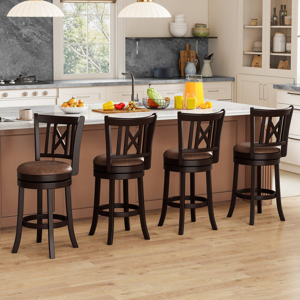 Swivel Bar Stools with Footrest and Hollowed Backrest - Set of 2