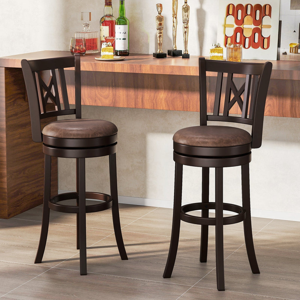 Swivel Bar Stools with Footrest and Hollowed Backrest - Set of 2