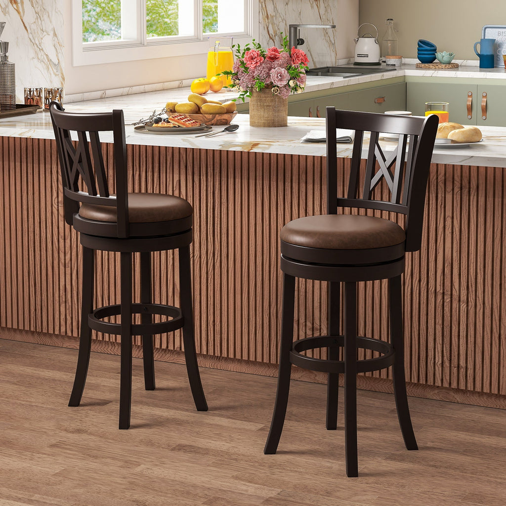 Swivel Bar Stools with Footrest and Hollowed Backrest - Set of 2