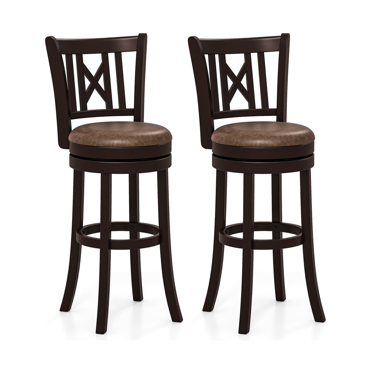 Swivel Bar Stools with Footrest and Hollowed Backrest - Set of 2
