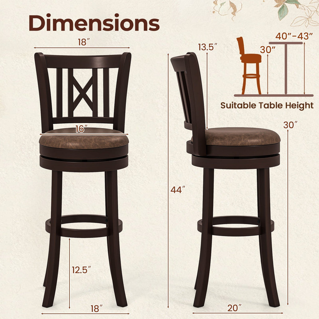 Swivel Bar Stools with Footrest and Hollowed Backrest - Set of 2