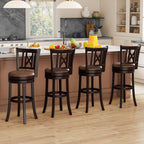 Swivel Bar Stools with Footrest and Hollowed Backrest - Set of 2