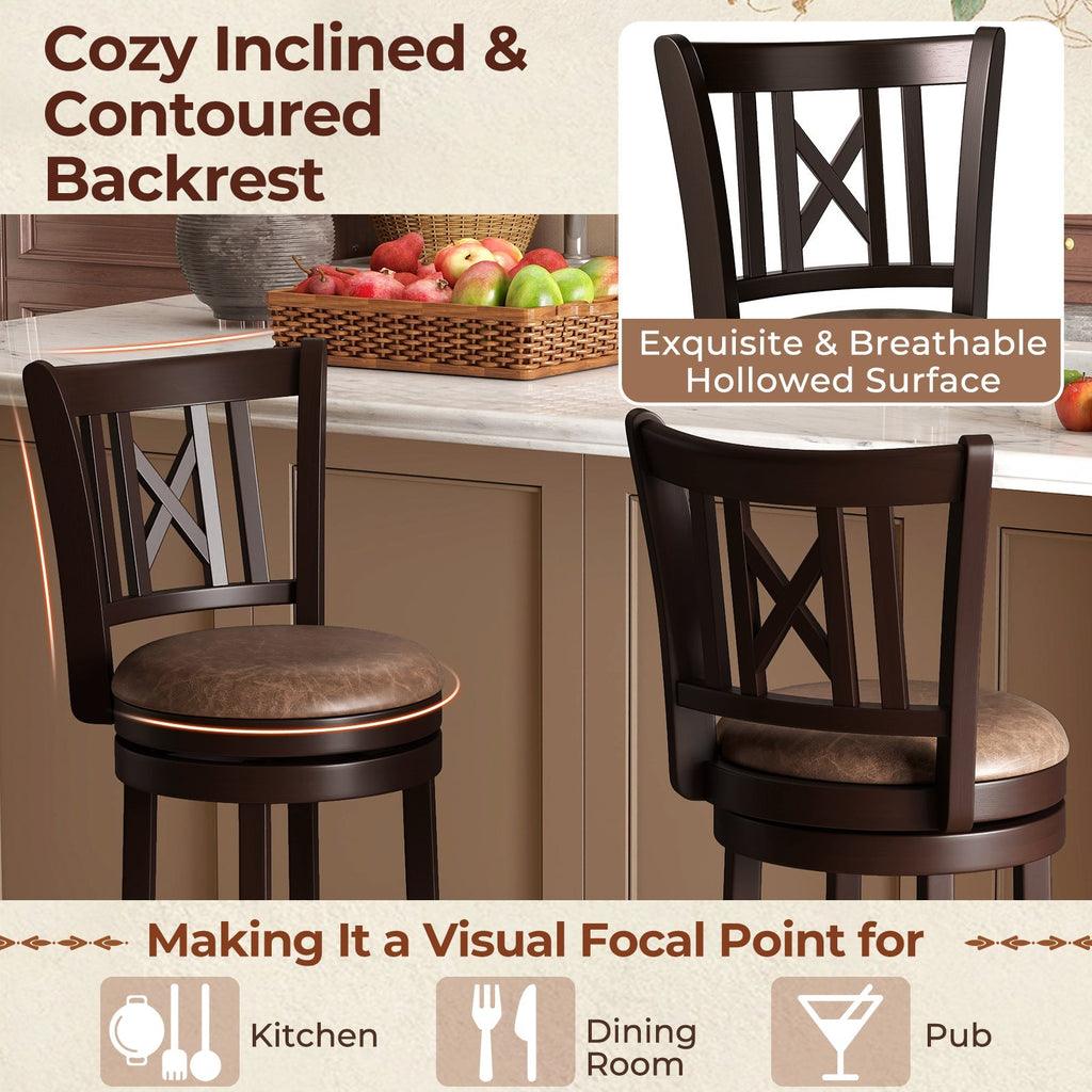 Swivel Bar Stools with Footrest and Hollowed Backrest - Set of 2